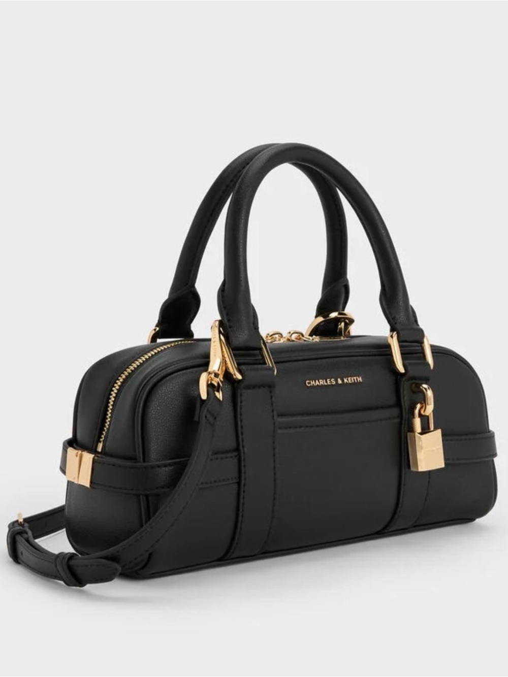 Charles & Keith Scottie Black Bowling Bag Recycled Leather Crossbody Tik Tok